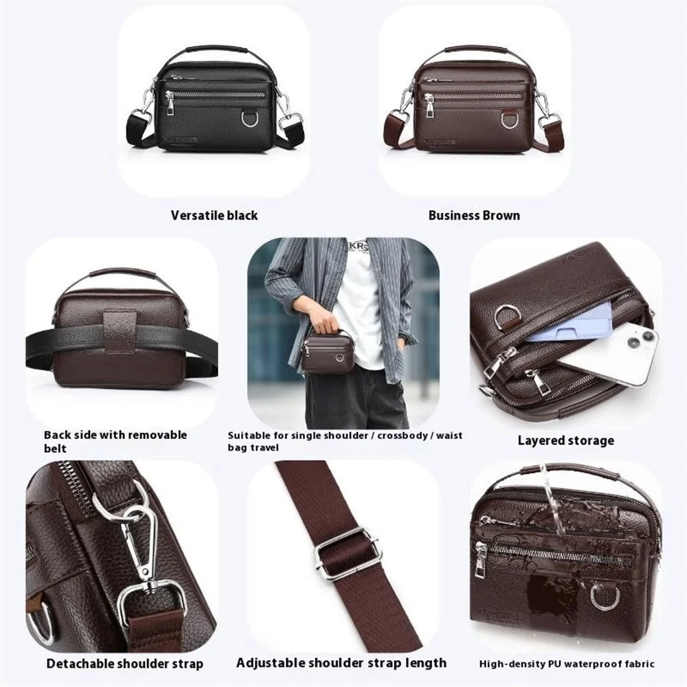 WEIXIER D892 Men Crossbody Bag PU Leather Waterproof Single Shoulder Waist Bag Compact Travel Satchel - Dark Brown - 7