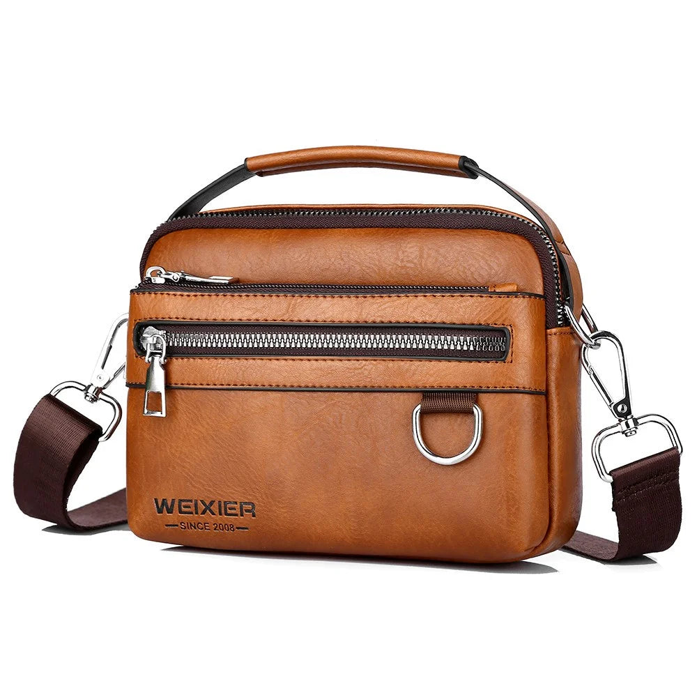 WEIXIER D891 Men Small Crossbody Bag Waist Pack Waterproof PU Leather Single Shoulder Bag - Light Brown - 1