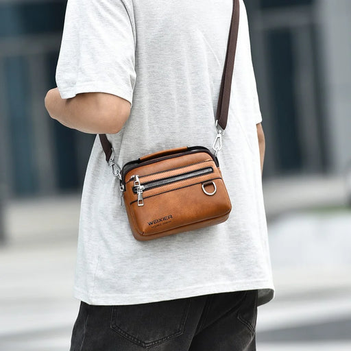 WEIXIER D891 Men Small Crossbody Bag Waist Pack Waterproof PU Leather Single Shoulder Bag - Light Brown - 2