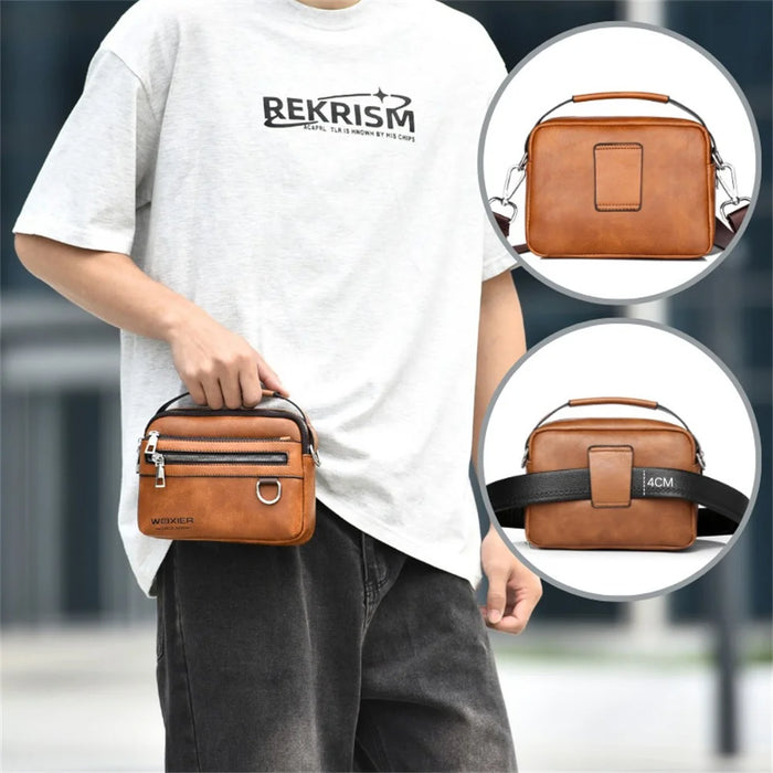 WEIXIER D891 Men Small Crossbody Bag Waist Pack Waterproof PU Leather Single Shoulder Bag - Light Brown - 3