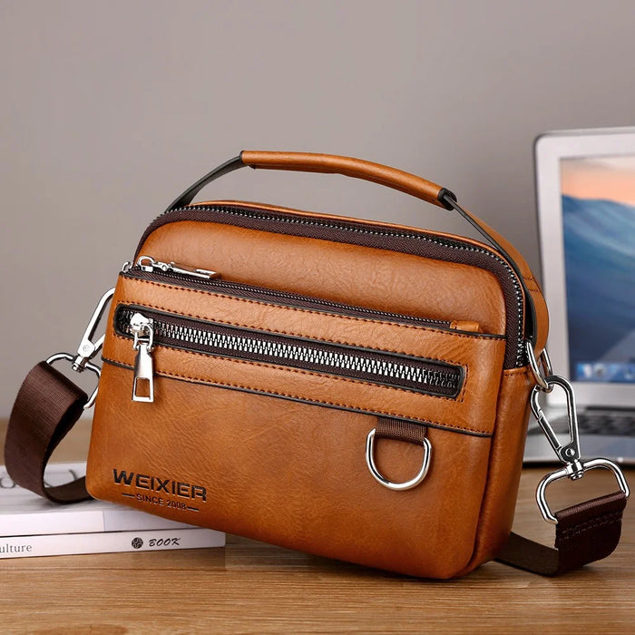 WEIXIER D891 Men Small Crossbody Bag Waist Pack Waterproof PU Leather Single Shoulder Bag - Light Brown - 4