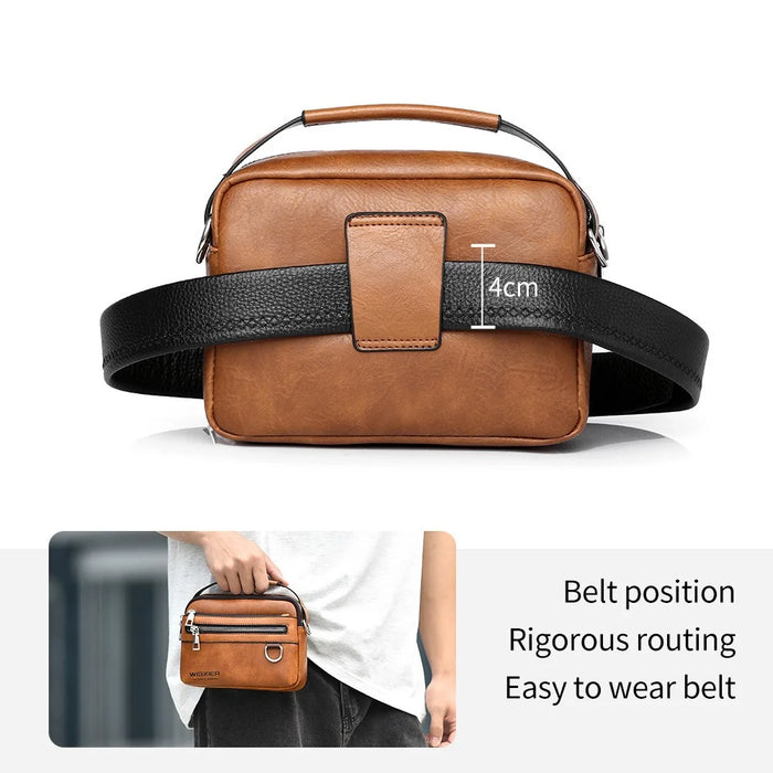 WEIXIER D891 Men Small Crossbody Bag Waist Pack Waterproof PU Leather Single Shoulder Bag - Light Brown - 6