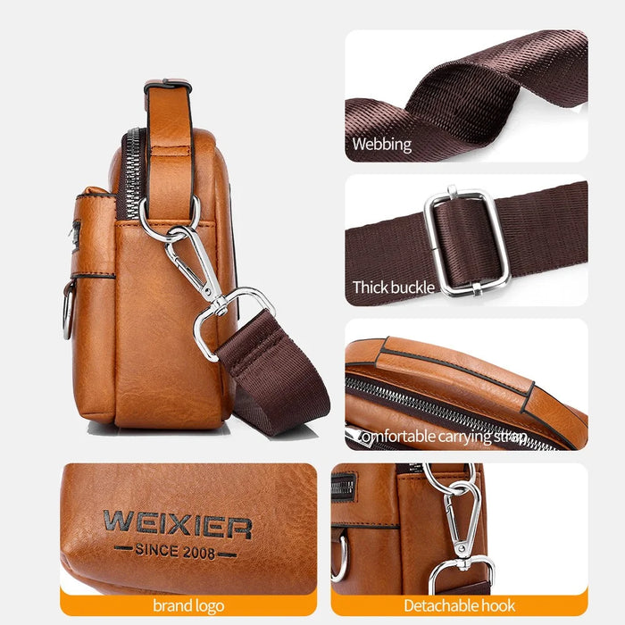 WEIXIER D891 Men Small Crossbody Bag Waist Pack Waterproof PU Leather Single Shoulder Bag - Light Brown - 7