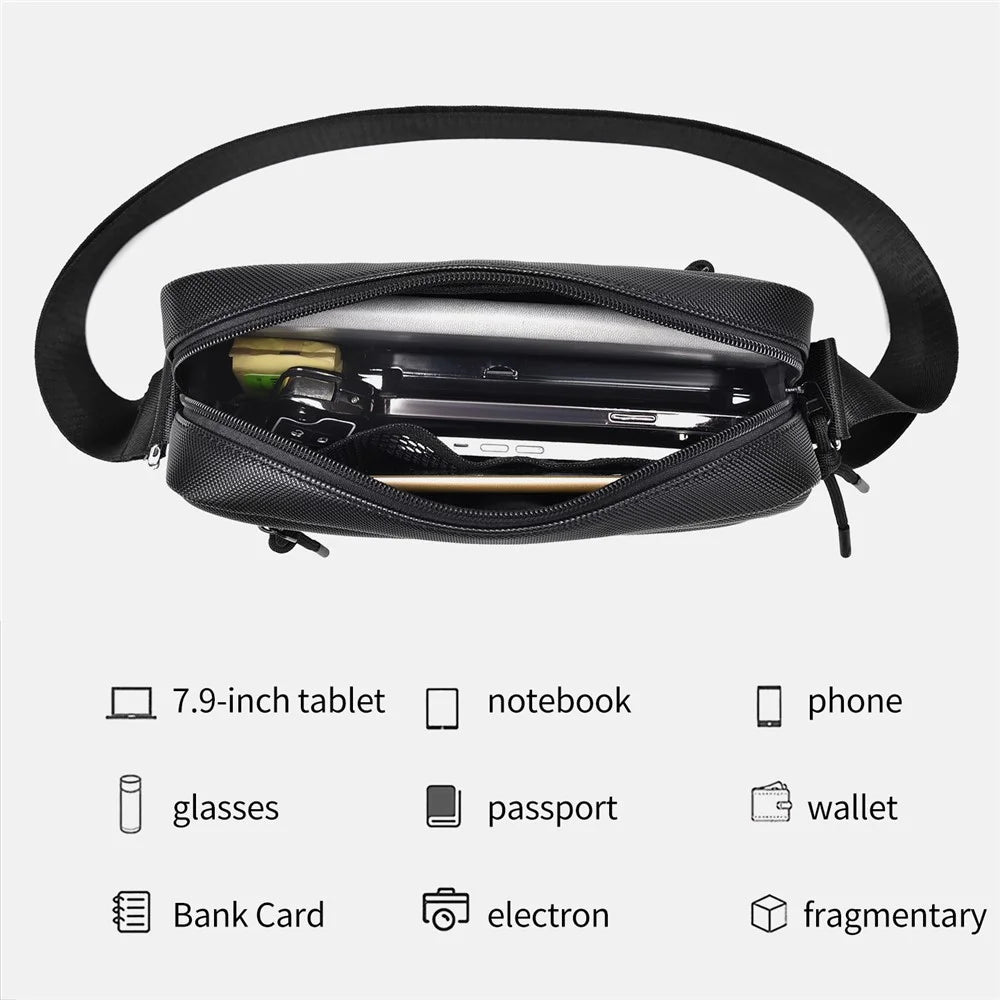 WEIXIER D839 Men Crossbody Bag for 7.9 Inch Tablet Waterproof PU Leather Casual Shoulder Bag - Black - 4