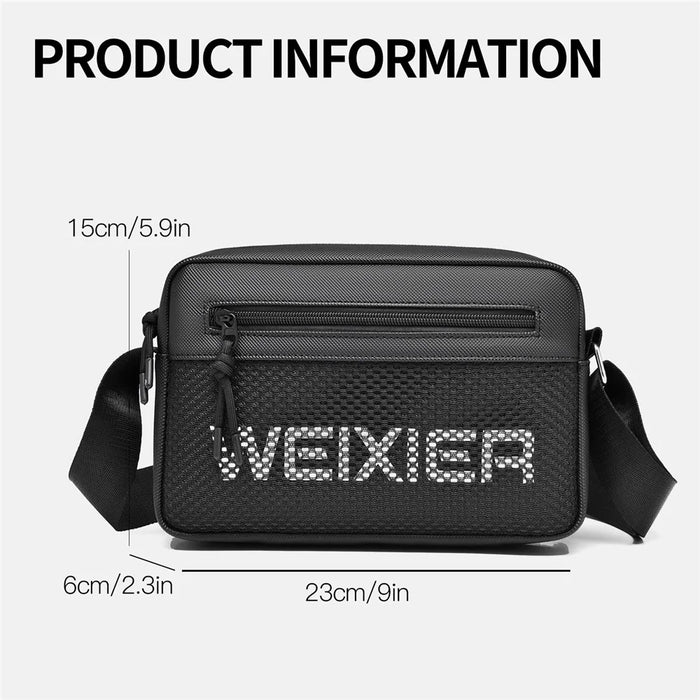 WEIXIER D839 Men Crossbody Bag for 7.9 Inch Tablet Waterproof PU Leather Casual Shoulder Bag - Black - 7