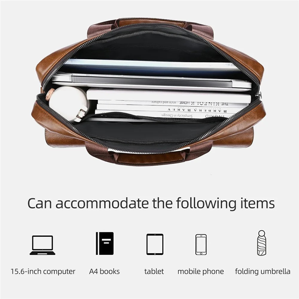 WEIXIER T664 For Men Business Briefcase Horizontal Crossbody Bag PU Leather Laptop Bag with Handles - Light Brown - 3