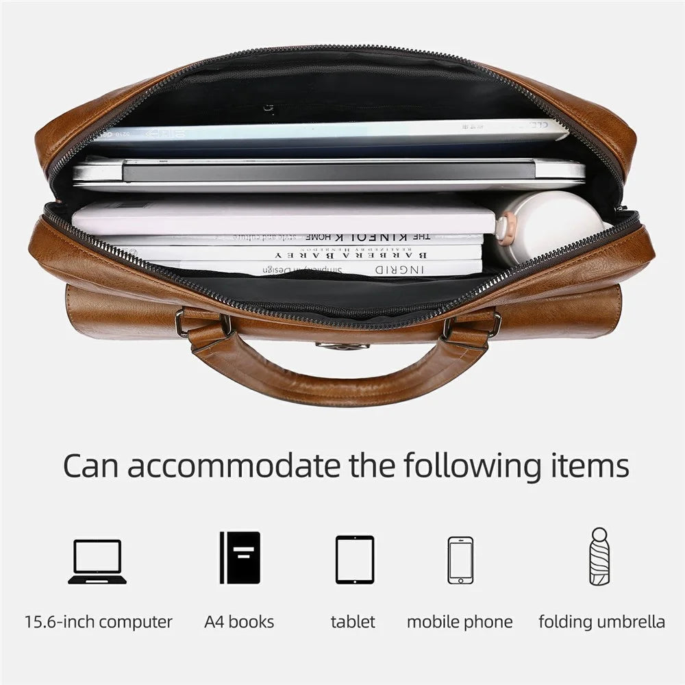 WEIXIER T616 PU Leather Men Business Briefcase Horizontal Crossbody Bag for 15.6 Inch Laptop - Light Brown - 3
