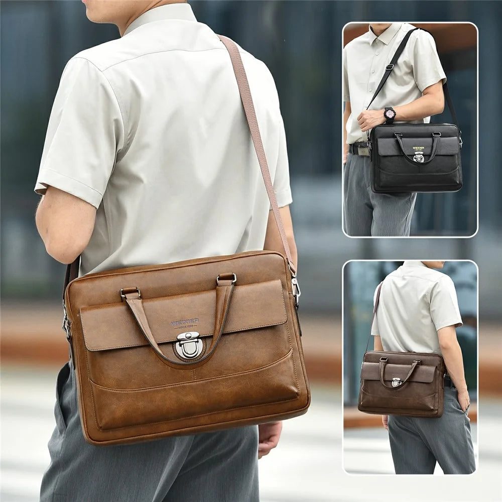 WEIXIER T616 PU Leather Men Business Briefcase Horizontal Crossbody Bag for 15.6 Inch Laptop - Light Brown - 5
