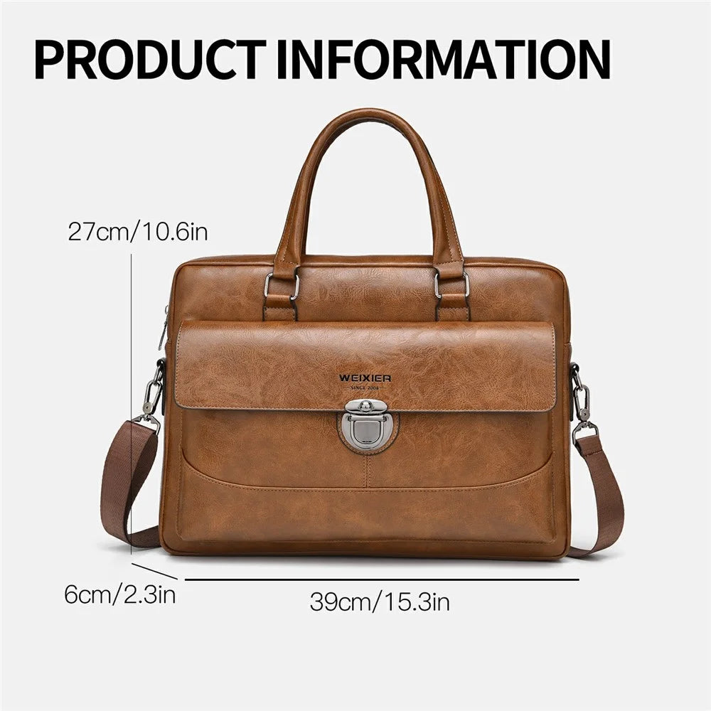 WEIXIER T616 PU Leather Men Business Briefcase Horizontal Crossbody Bag for 15.6 Inch Laptop - Light Brown - 6