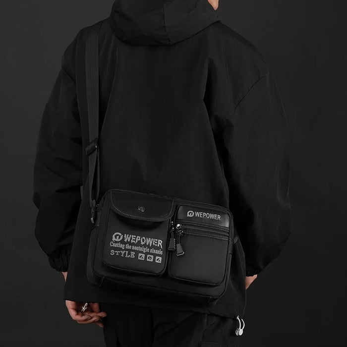 WEPOWER 3107 Letters Pattern Square Crossbody Bag Waterproof Nylon Single Shoulder Bag for Men - Black - 3