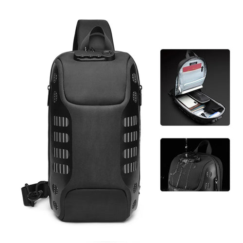 OZUKO 9339 Men Anti-theft Waterproof Chest Bag USB Charging Single Shoulder Bag Daypack with Password Lock - Black - 1