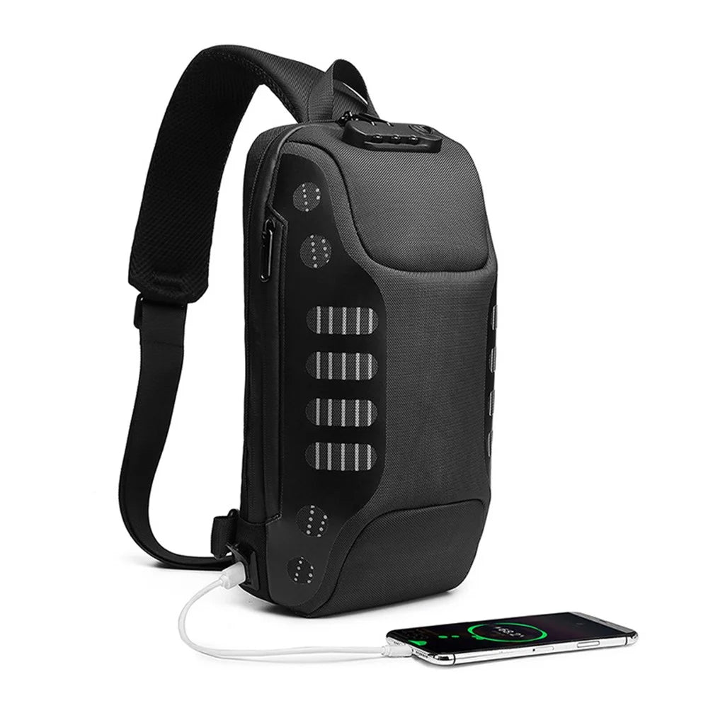 OZUKO 9339 Men Anti-theft Waterproof Chest Bag USB Charging Single Shoulder Bag Daypack with Password Lock - Black - 2