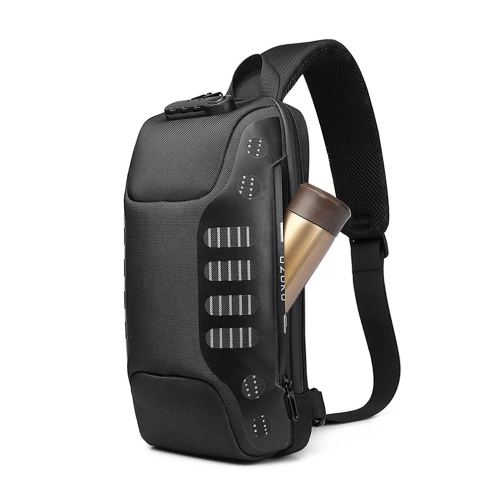 OZUKO 9339 Men Anti-theft Waterproof Chest Bag USB Charging Single Shoulder Bag Daypack with Password Lock - Black - 3