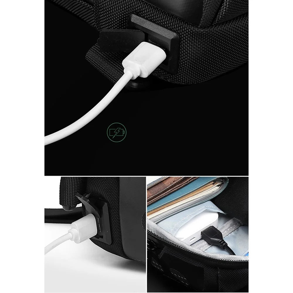 OZUKO 9339 Men Anti-theft Waterproof Chest Bag USB Charging Single Shoulder Bag Daypack with Password Lock - Black - 7