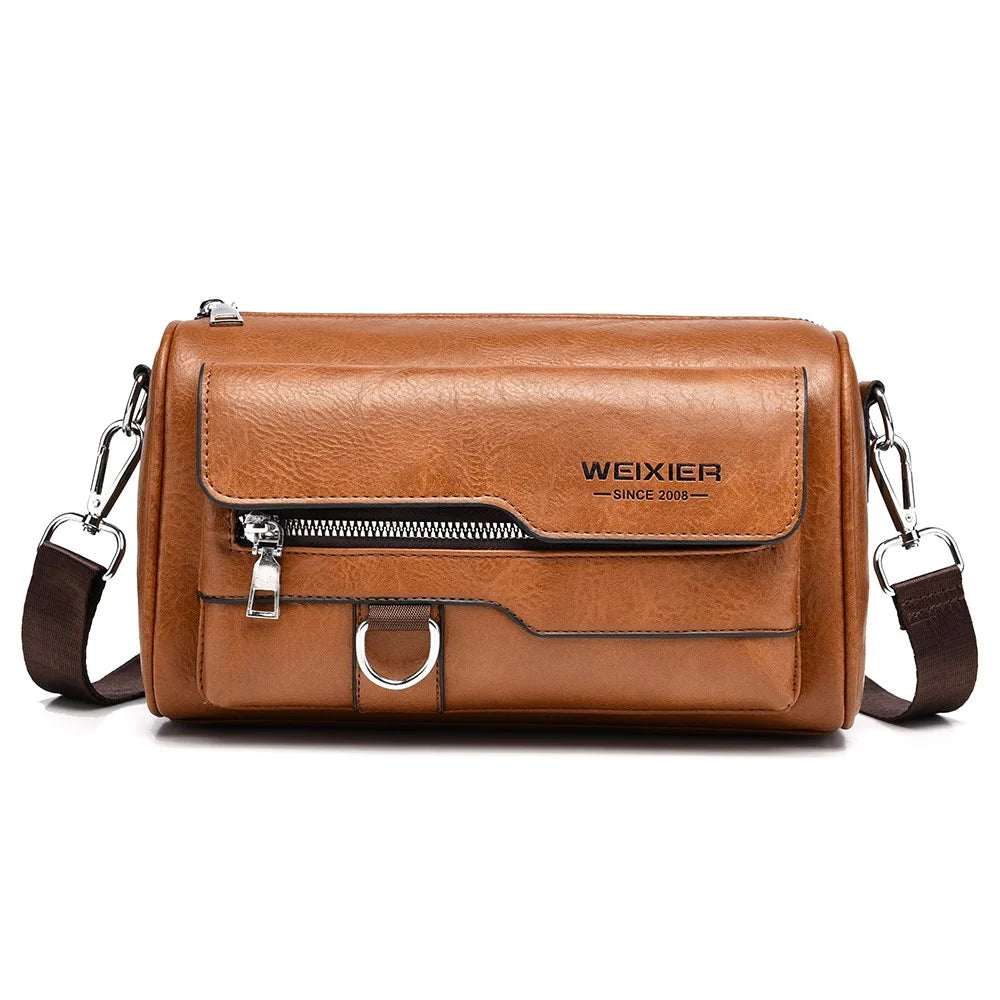 WEIXIER D896 Waterproof PU Leather Square Shoulder Bag for Men 7.9 Inch Tablet Holder Crossbody Messenger Bag - Light Brown - 1