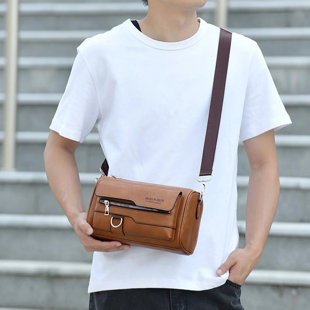 WEIXIER D896 Waterproof PU Leather Square Shoulder Bag for Men 7.9 Inch Tablet Holder Crossbody Messenger Bag - Light Brown - 2