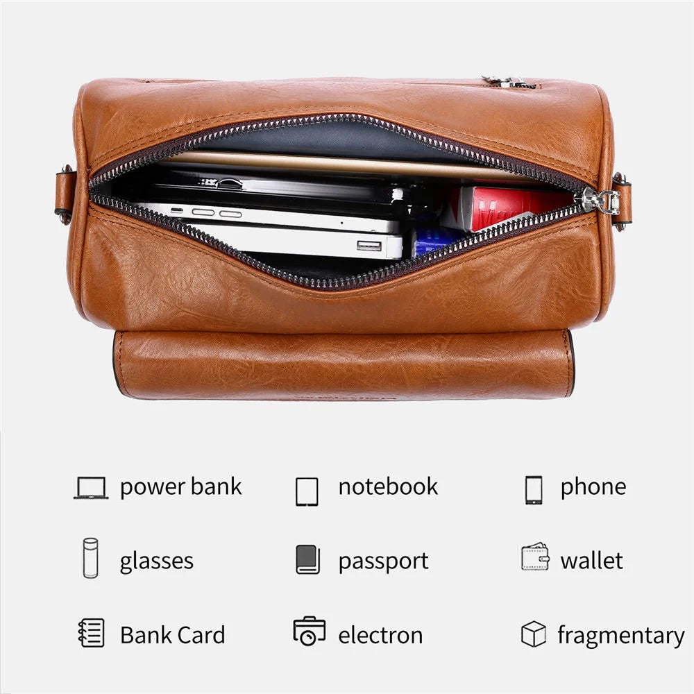 WEIXIER D896 Waterproof PU Leather Square Shoulder Bag for Men 7.9 Inch Tablet Holder Crossbody Messenger Bag - Light Brown - 3