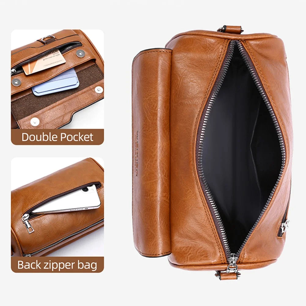 WEIXIER D896 Waterproof PU Leather Square Shoulder Bag for Men 7.9 Inch Tablet Holder Crossbody Messenger Bag - Light Brown - 4