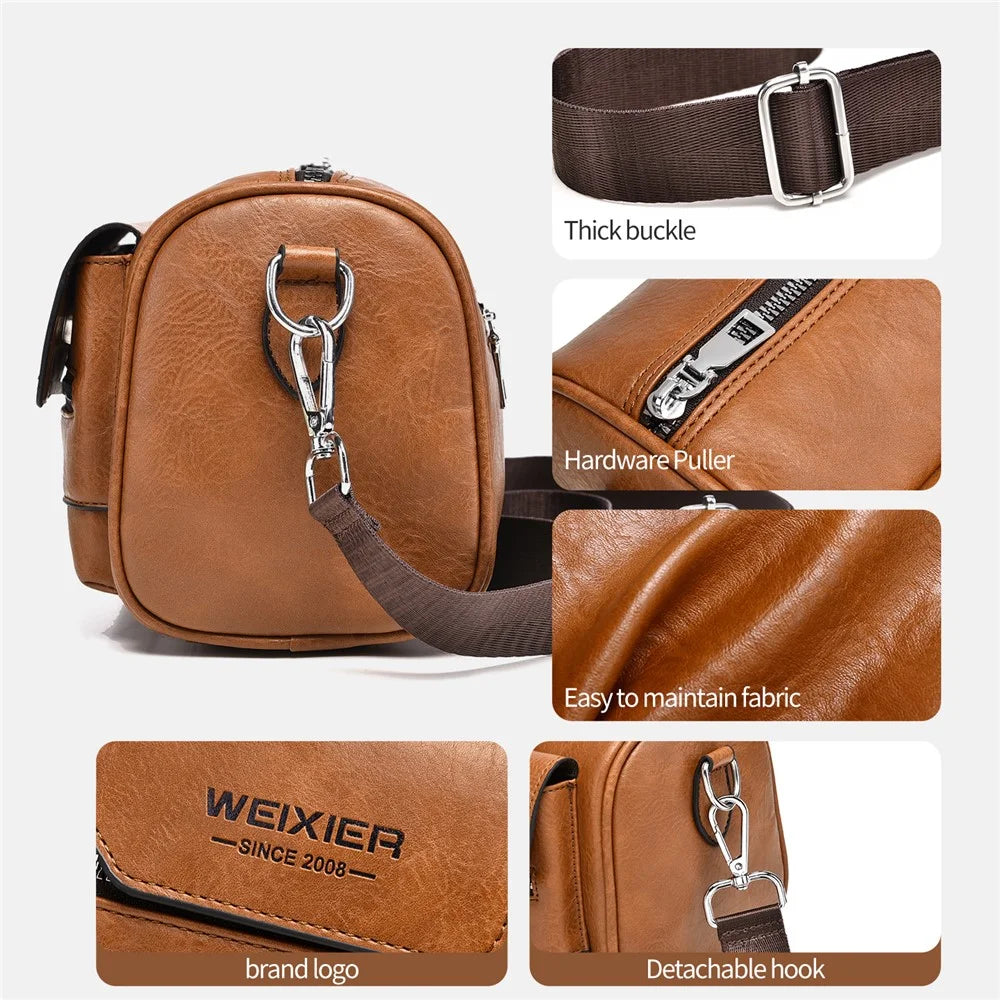 WEIXIER D896 Waterproof PU Leather Square Shoulder Bag for Men 7.9 Inch Tablet Holder Crossbody Messenger Bag - Light Brown - 6