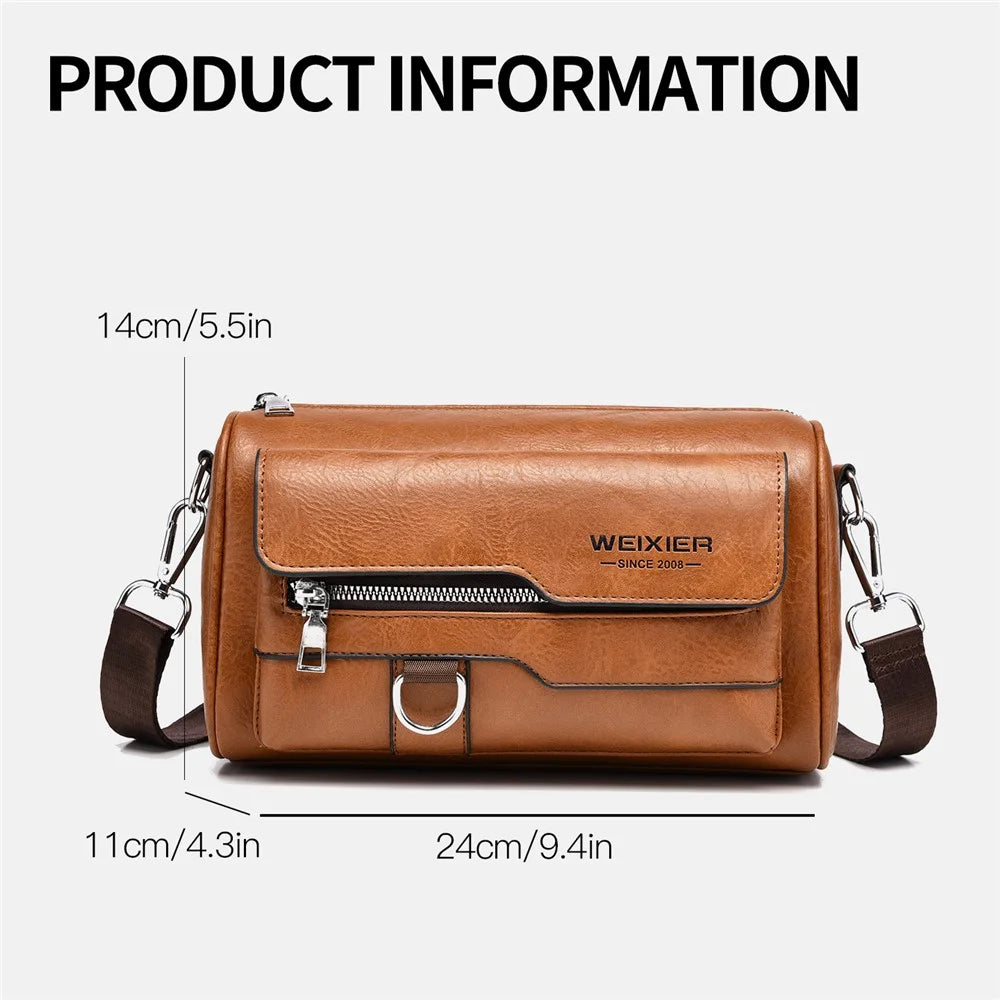 WEIXIER D896 Waterproof PU Leather Square Shoulder Bag for Men 7.9 Inch Tablet Holder Crossbody Messenger Bag - Light Brown - 7