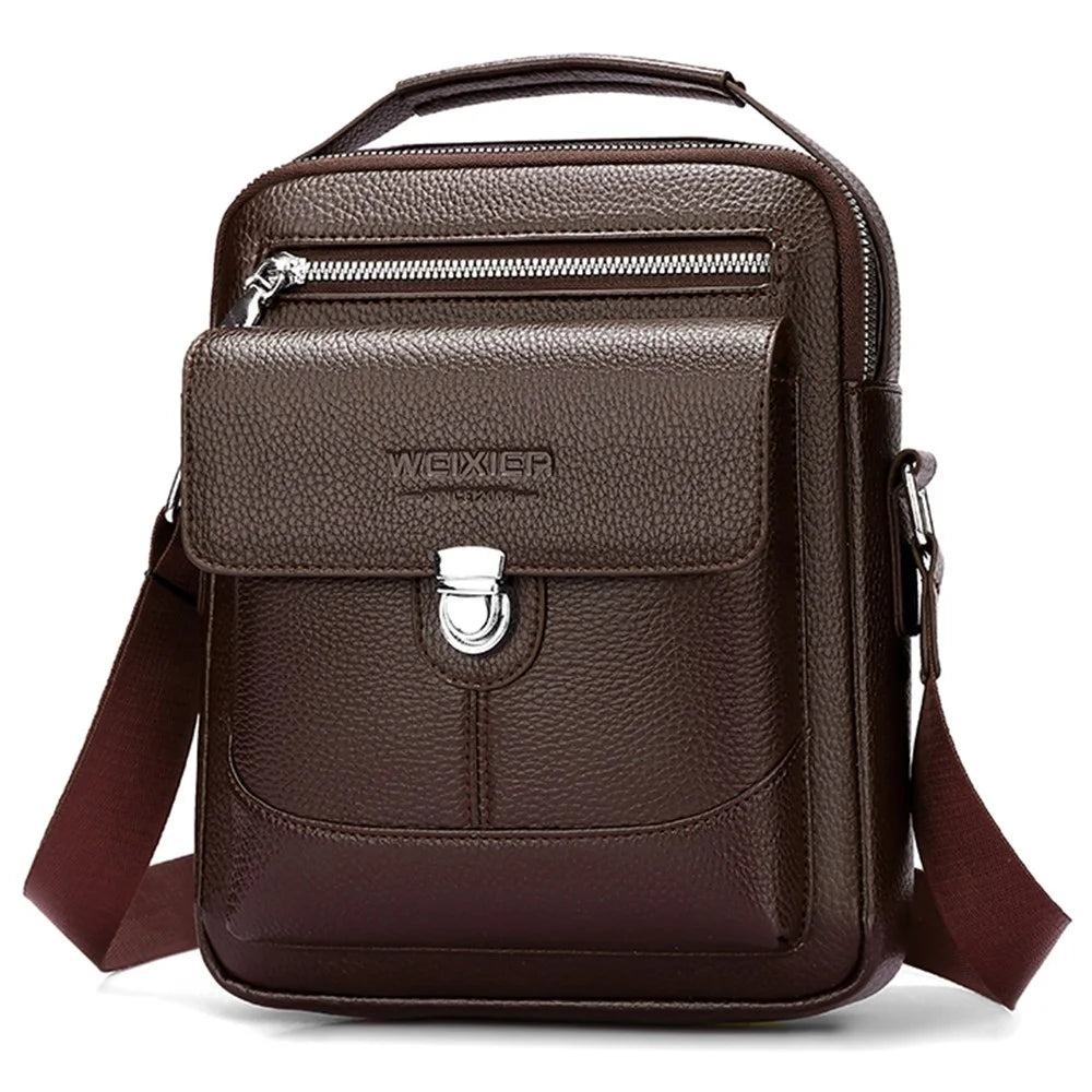 WEIXIER D836 For Men Crossbody Messenger Bag Waterproof PU Leather Shoulder Bag with Tote Handle - Brown - 1