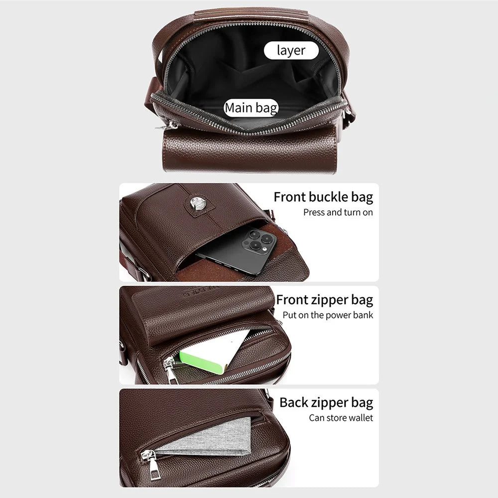 WEIXIER D836 For Men Crossbody Messenger Bag Waterproof PU Leather Shoulder Bag with Tote Handle - Brown - 4