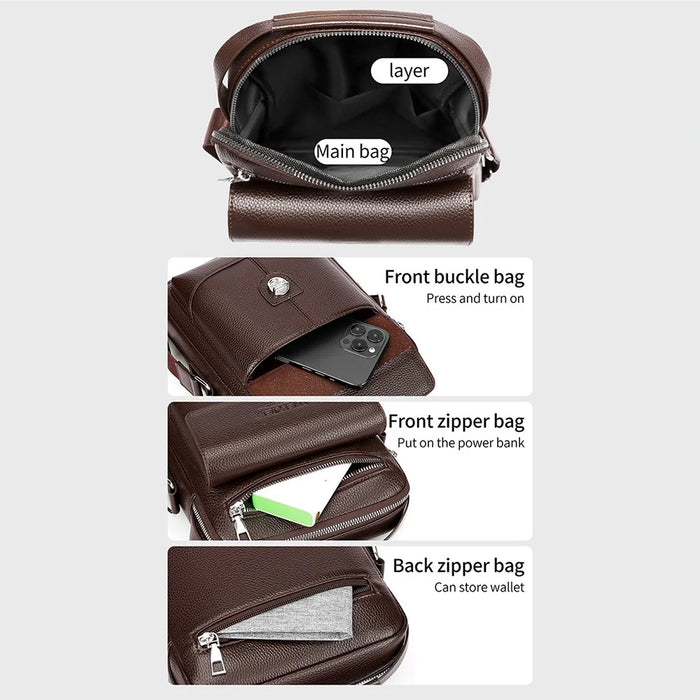 WEIXIER D836 For Men Crossbody Messenger Bag Waterproof PU Leather Shoulder Bag with Tote Handle - Brown - 4