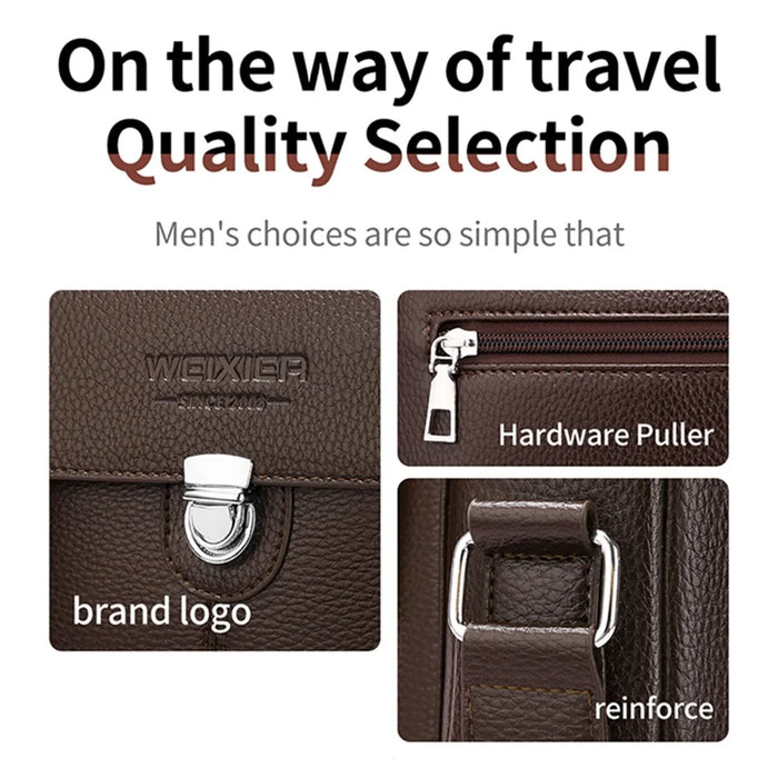 WEIXIER D836 For Men Crossbody Messenger Bag Waterproof PU Leather Shoulder Bag with Tote Handle - Brown - 5