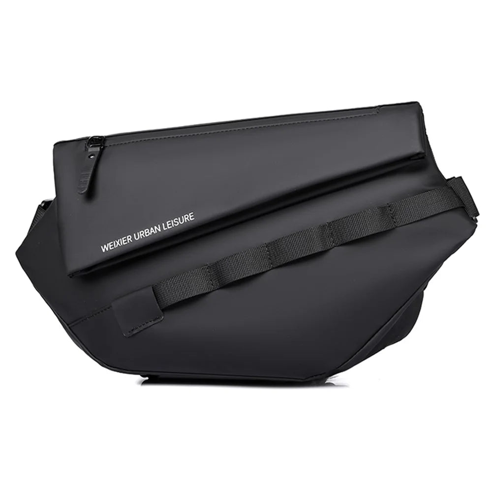 WEIXIER D897 Stylish Men Chest Bag PU Leather Waterproof Crossbody Bag for Daily Travel - Black - 1