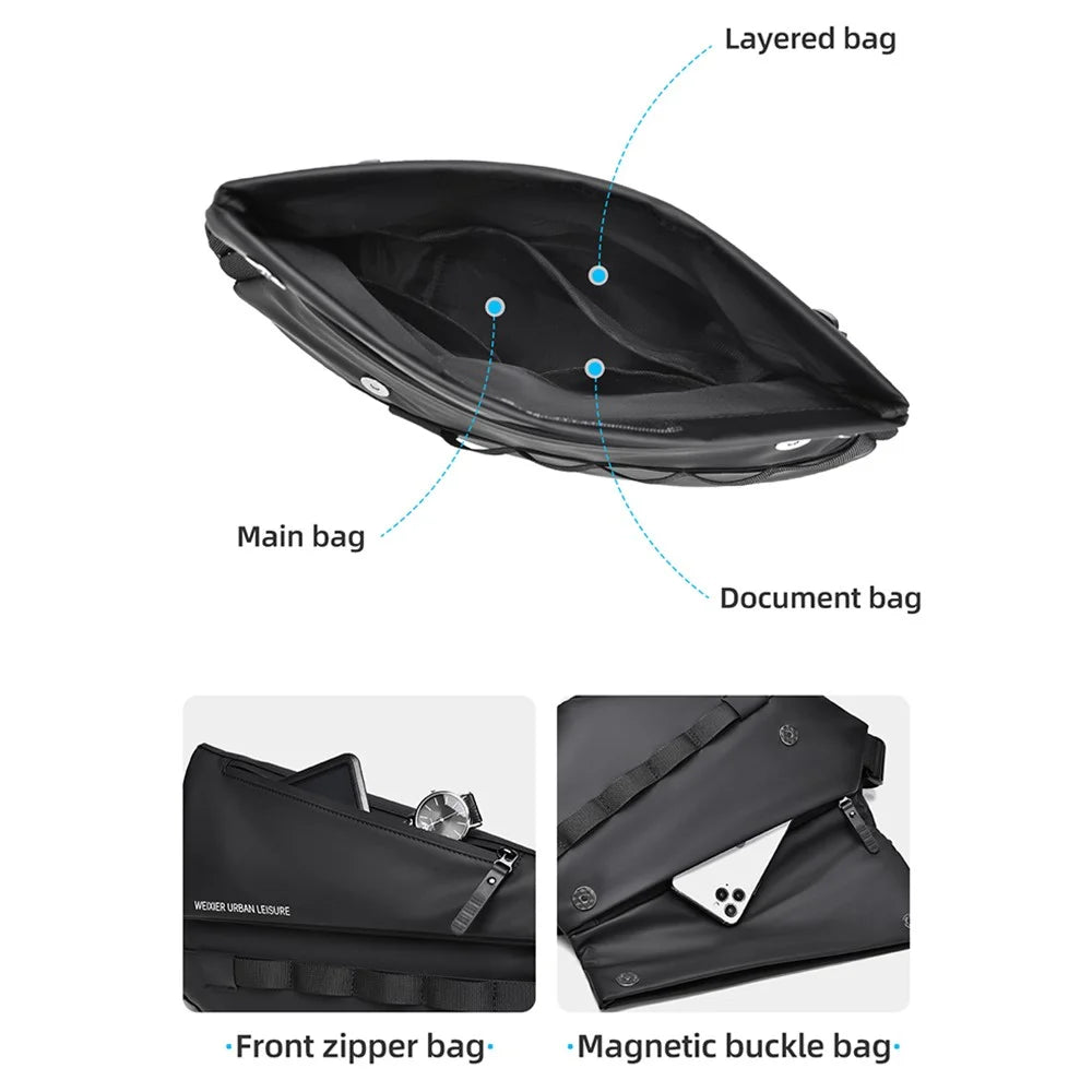 WEIXIER D897 Stylish Men Chest Bag PU Leather Waterproof Crossbody Bag for Daily Travel - Black - 2