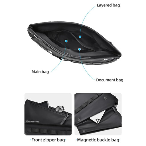 WEIXIER D897 Stylish Men Chest Bag PU Leather Waterproof Crossbody Bag for Daily Travel - Black - 2