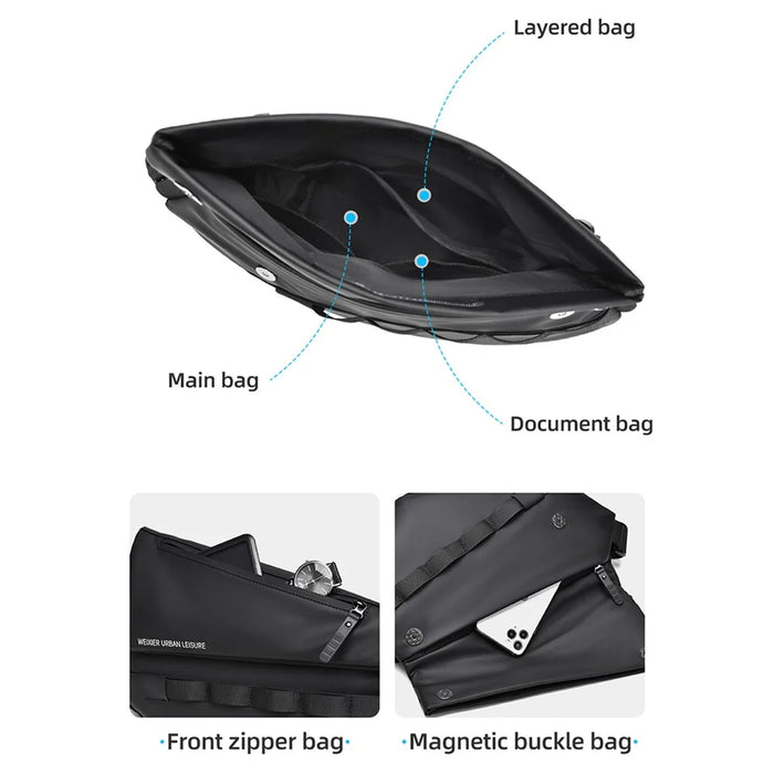 WEIXIER D897 Stylish Men Chest Bag PU Leather Waterproof Crossbody Bag for Daily Travel - Black - 2
