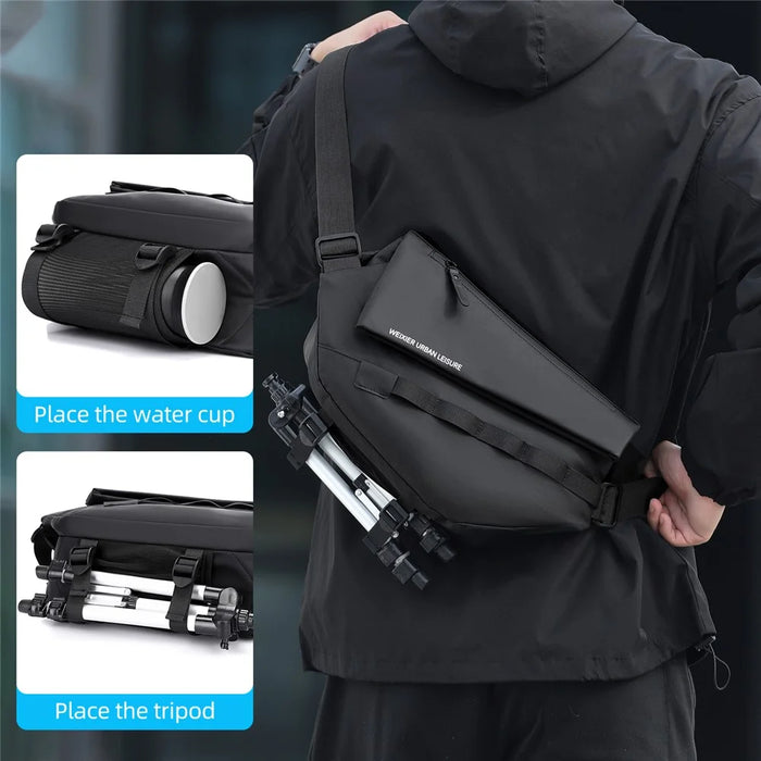 WEIXIER D897 Stylish Men Chest Bag PU Leather Waterproof Crossbody Bag for Daily Travel - Black - 7