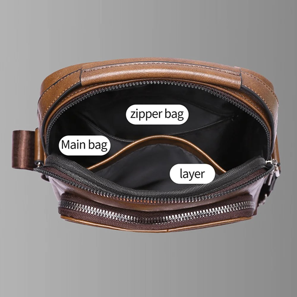 WEIXIER D833 Men Messenger Bag PU Leather Crossbody Shoulder Pouch - Black - 4