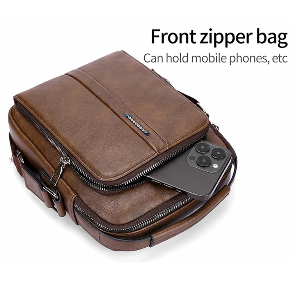 WEIXIER D833 Men Messenger Bag PU Leather Crossbody Shoulder Pouch - Black - 5