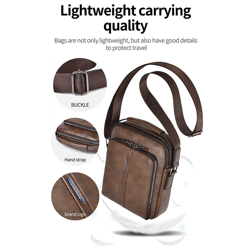 WEIXIER D833 Men Messenger Bag PU Leather Crossbody Shoulder Pouch - Black - 7
