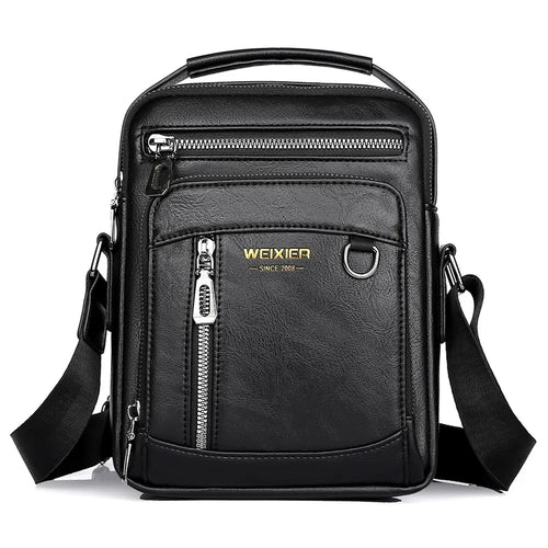 WEIXIER D844 Leather Messenger Bag Sling Crossbody Shoulder Pouch for Men Travel Work - Black - 1
