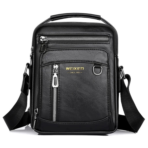 WEIXIER D844 Leather Messenger Bag Sling Crossbody Shoulder Pouch for Men Travel Work - Black - 1