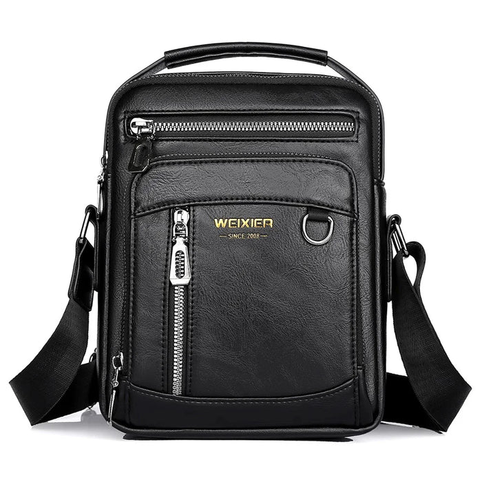 WEIXIER D844 Leather Messenger Bag Sling Crossbody Shoulder Pouch for Men Travel Work - Black - 1