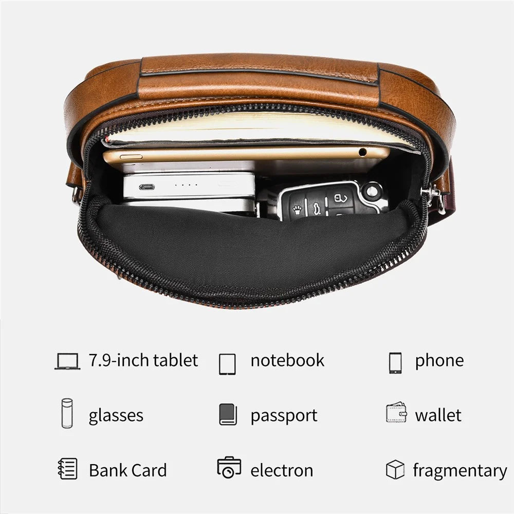 WEIXIER D844 Leather Messenger Bag Sling Crossbody Shoulder Pouch for Men Travel Work - Black - 2