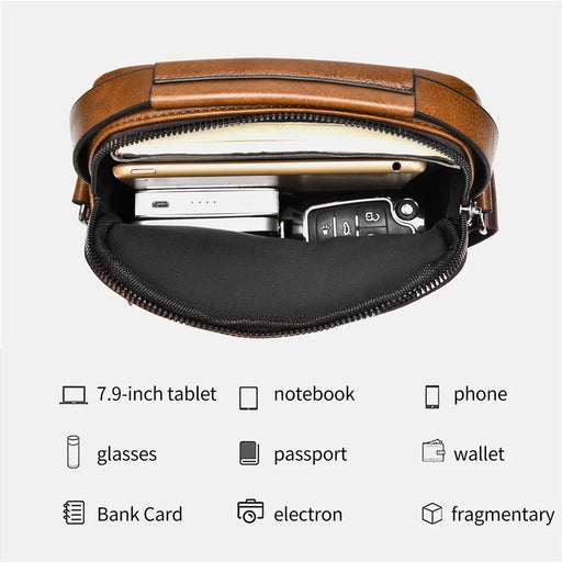 WEIXIER D844 Leather Messenger Bag Sling Crossbody Shoulder Pouch for Men Travel Work - Black - 2