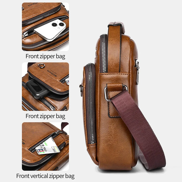 WEIXIER D844 Leather Messenger Bag Sling Crossbody Shoulder Pouch for Men Travel Work - Black - 5