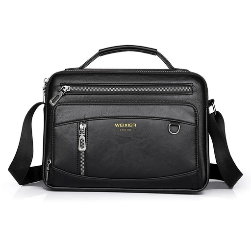 WEIXIER D845 Men Messenger Bag Vintage PU Leather Crossbody Shoulder Pouch - Black - 1