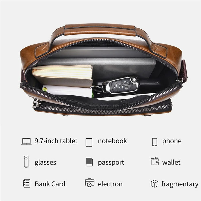 WEIXIER D845 Men Messenger Bag Vintage PU Leather Crossbody Shoulder Pouch - Black - 2