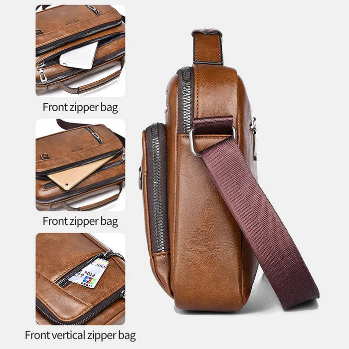 WEIXIER D845 Men Messenger Bag Vintage PU Leather Crossbody Shoulder Pouch - Black - 5