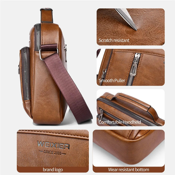 WEIXIER D845 Men Messenger Bag Vintage PU Leather Crossbody Shoulder Pouch - Black - 6