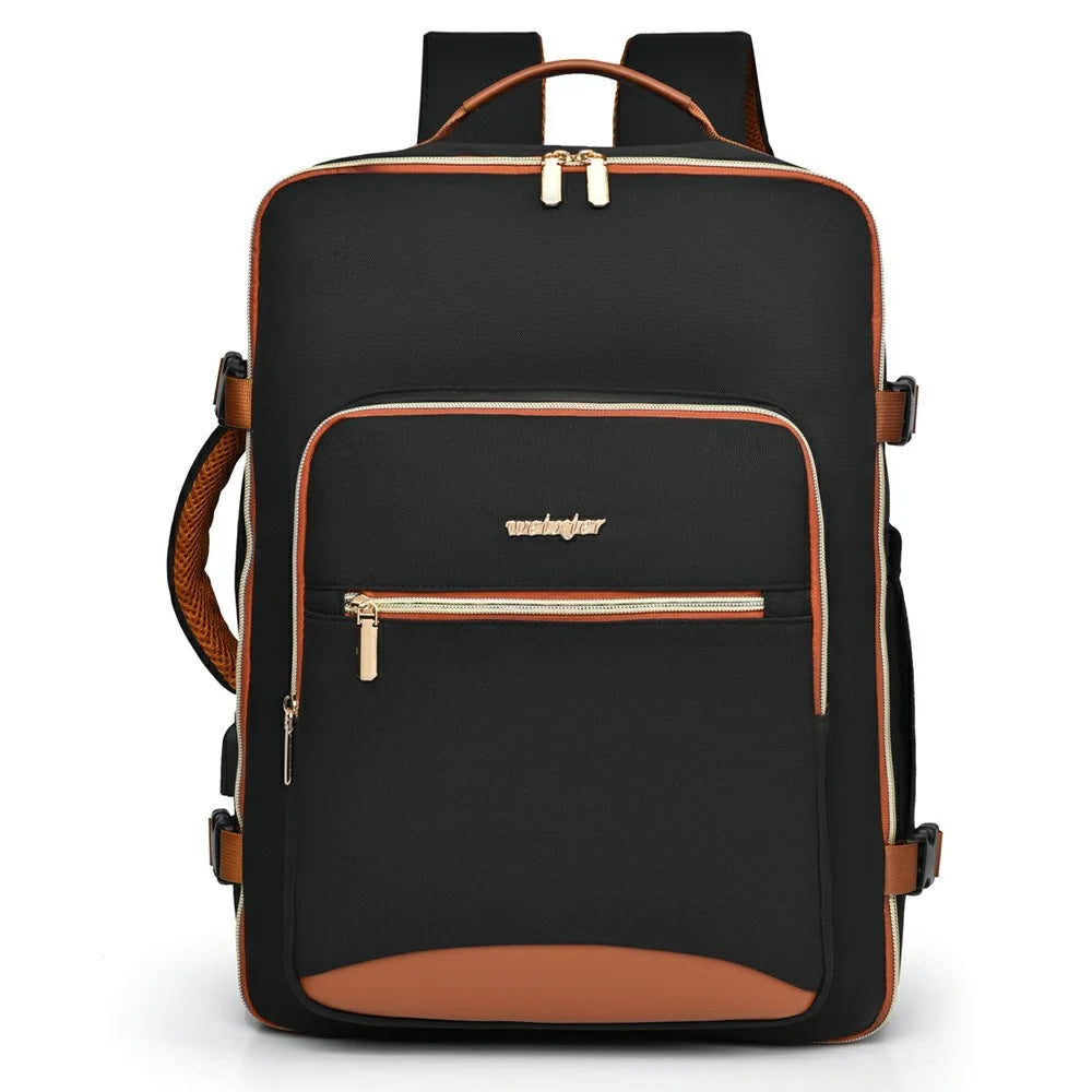 WEIXIER B737 Oxford Fabric Travel Backpack with External USB Port 180 Degree Opening Laptop Daypack - Black - 1