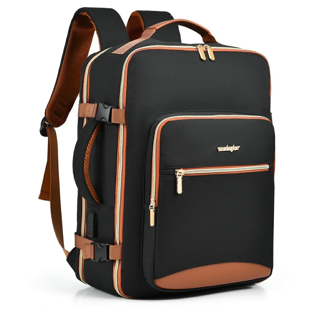 WEIXIER B737 Oxford Fabric Travel Backpack with External USB Port 180 Degree Opening Laptop Daypack - Black - 3