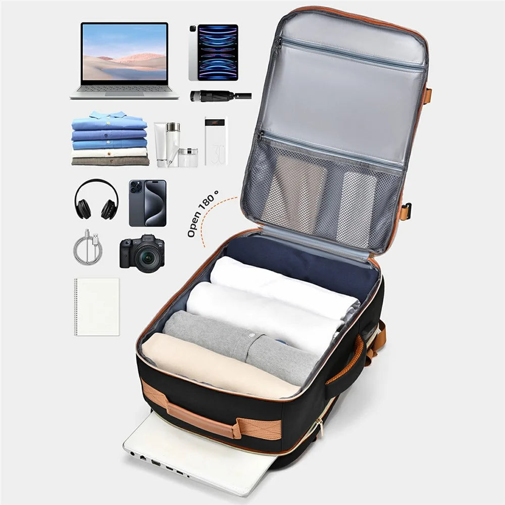 WEIXIER B737 Oxford Fabric Travel Backpack with External USB Port 180 Degree Opening Laptop Daypack - Black - 4