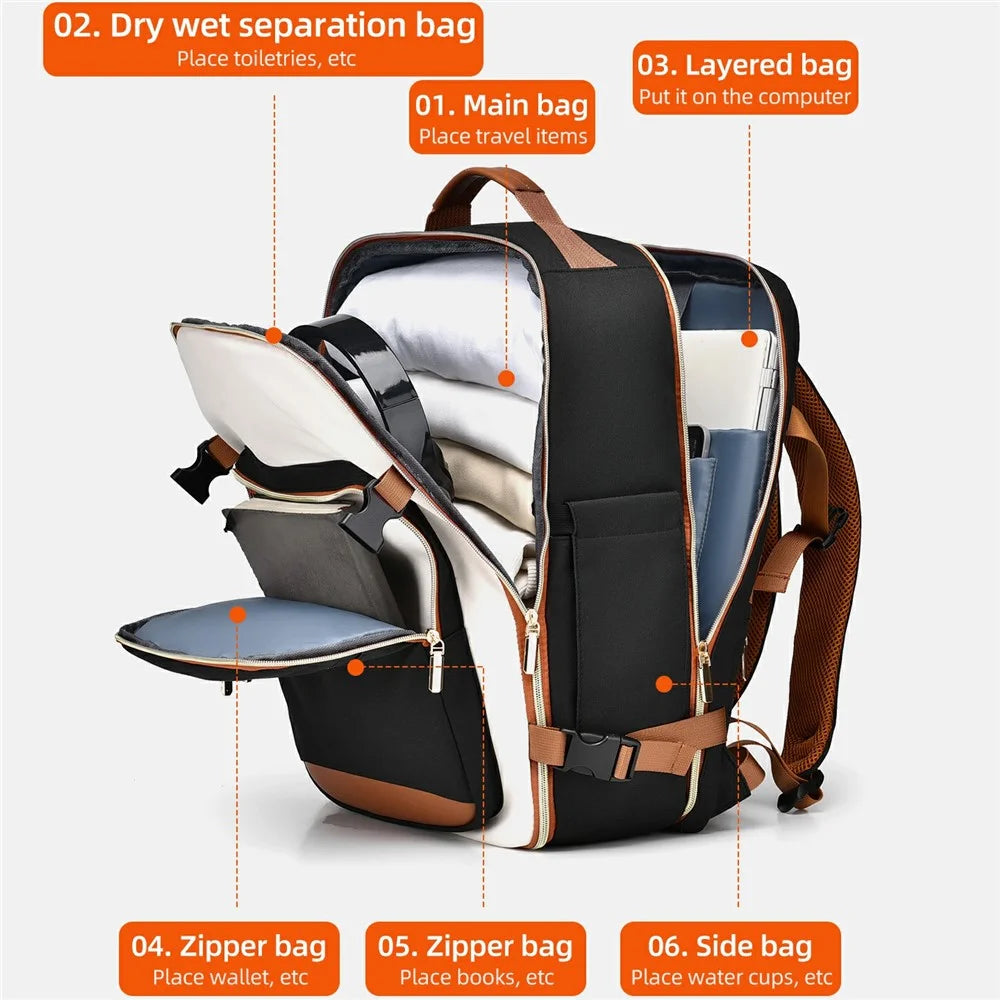 WEIXIER B737 Oxford Fabric Travel Backpack with External USB Port 180 Degree Opening Laptop Daypack - Black - 6